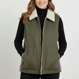 SANCTUARY WOMAN’s SMALL SHERPA LINING VEST OLIVE GREEN
